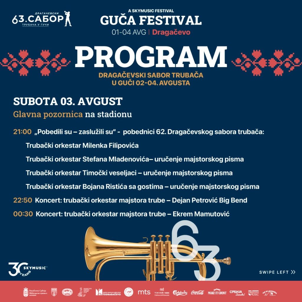 Program 63. sabora trubača, subota