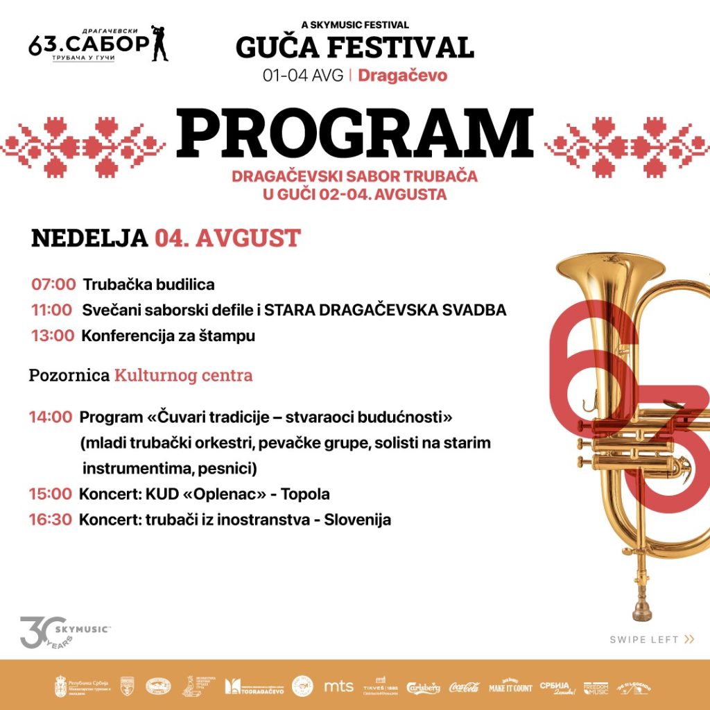 Program 63. sabora trubača, nedelja